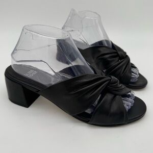 Eileen Fisher Vow Black Nappa Soft Leather Twist Block Heel Sandal Size 8